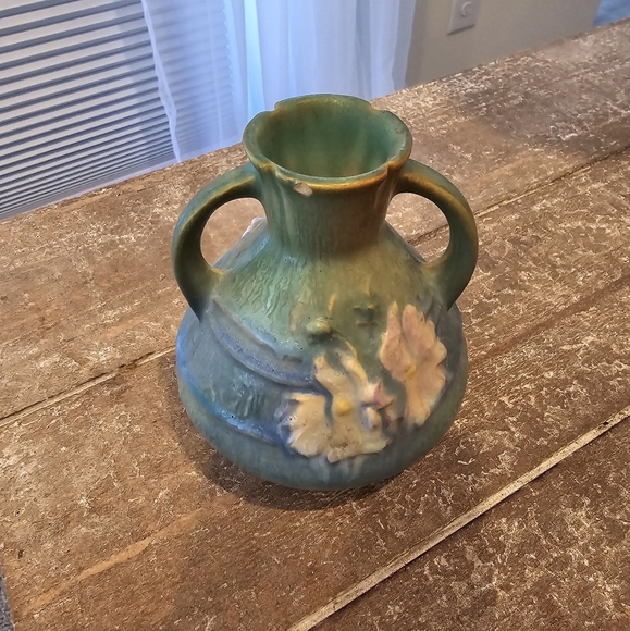 Roseville Green Cosmos Vase Pottery Art Decor Floral Ceramic Double Handle - Picture 3 of 8